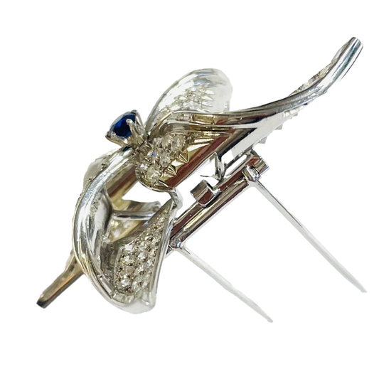 1960s Platinum Diamond & Sapphire Brooch side