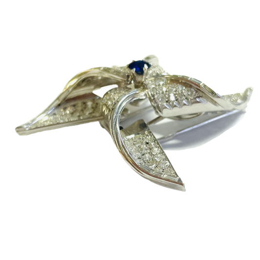 1960s Platinum Diamond & Sapphire Brooch side
