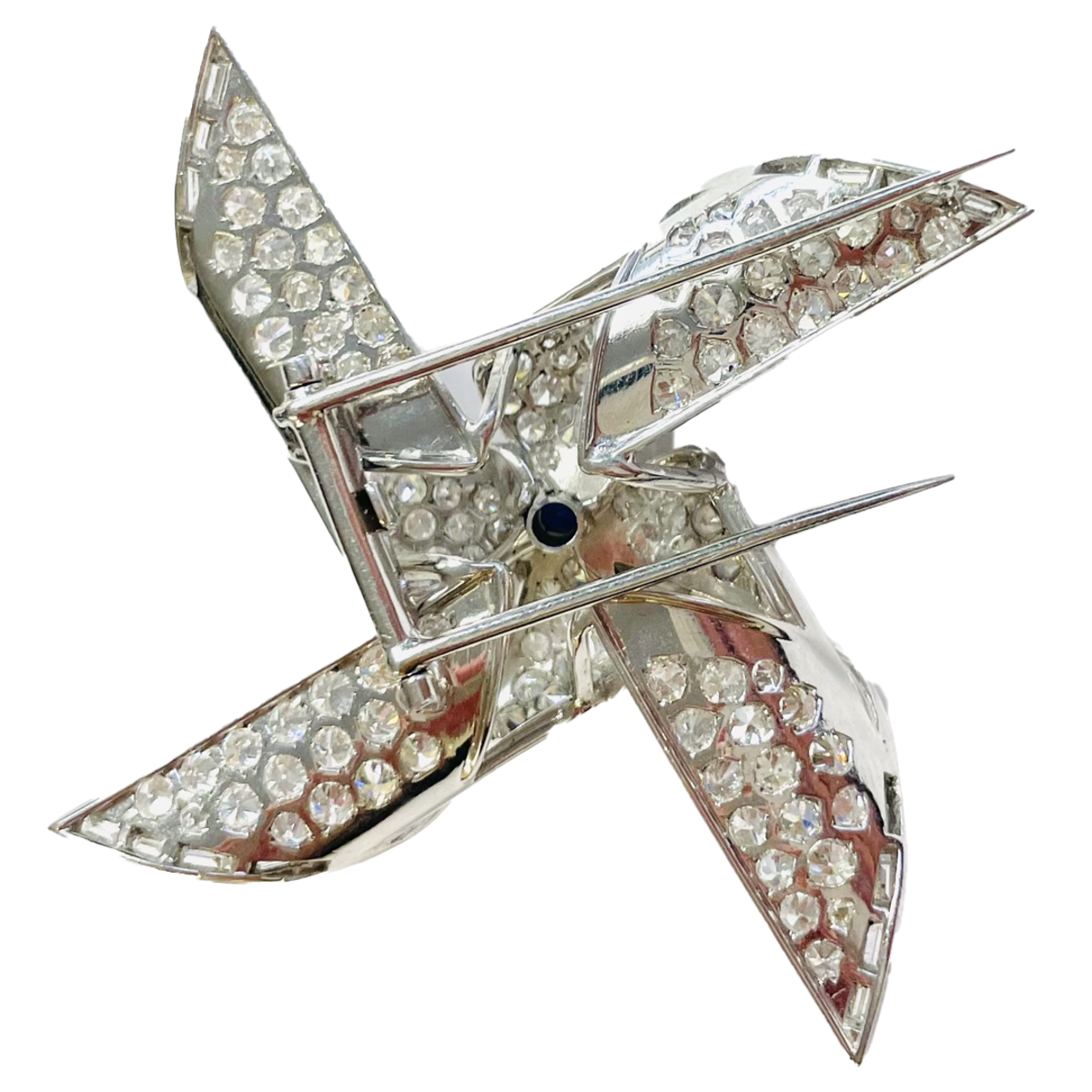 1960s Platinum Diamond & Sapphire Brooch back
