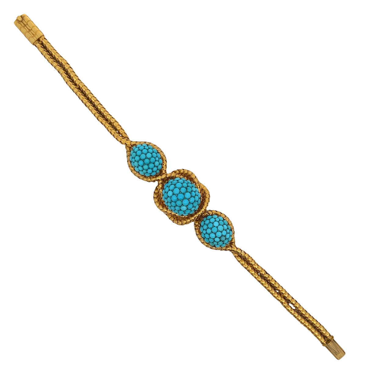 Antique 18KT Yellow Gold Turquoise Bracelet front