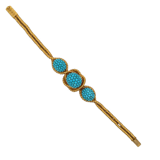 Antique 18KT Yellow Gold Turquoise Bracelet front