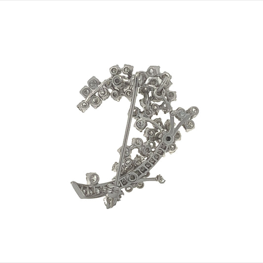 1970s Platinum Diamond Flower Brooch back