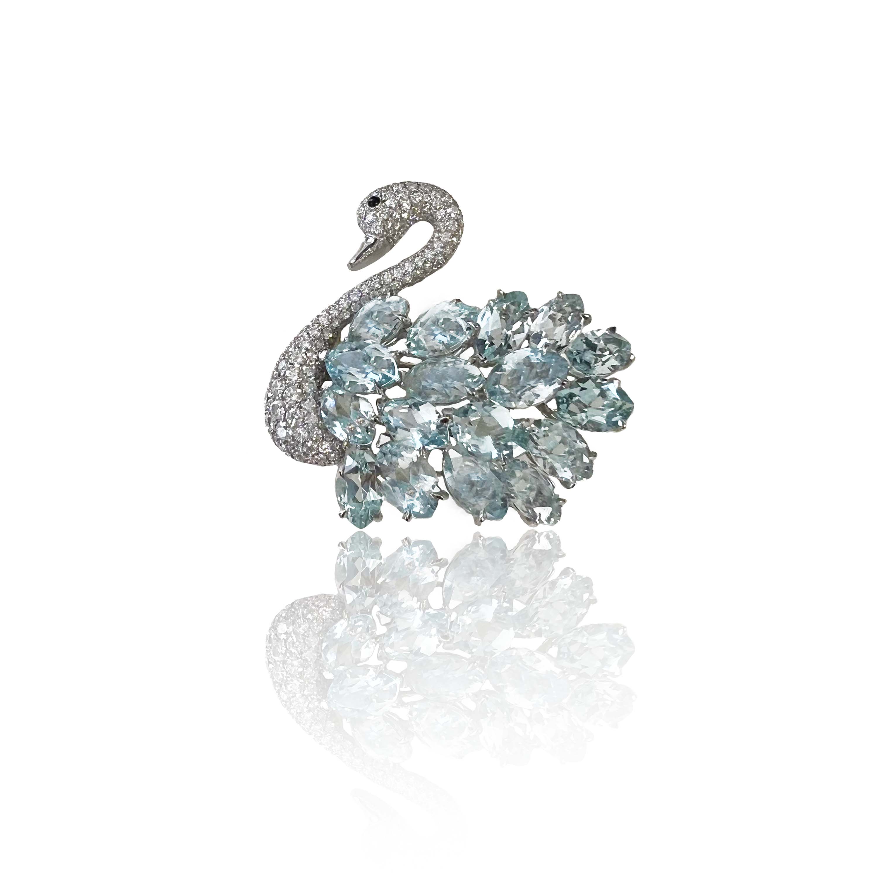 Post-1980s Platinum Aquamarine & Diamond Swan Brooch