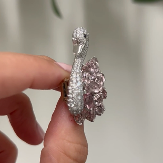 Post-1980s Platinum Morganite & Diamond Swan Brooch side