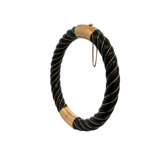 1970s 18KT Yellow Gold Jade Bangle Bracelet profile