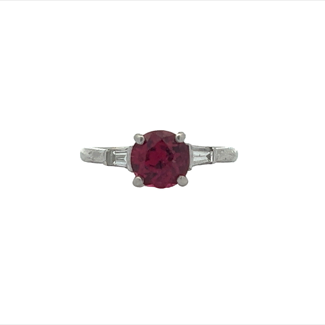 1970s Platinum Pink Sapphire & Diamond Ring front