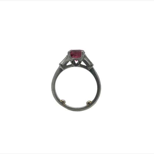 1970s Platinum Pink Sapphire & Diamond Ring profile