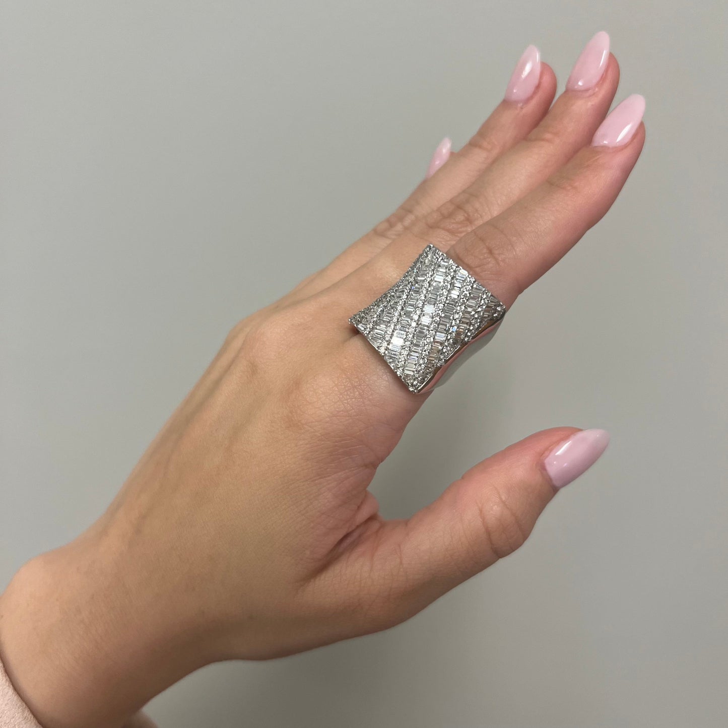 Chatila 1980s 18KT White Gold Diamond Ring worn on finger