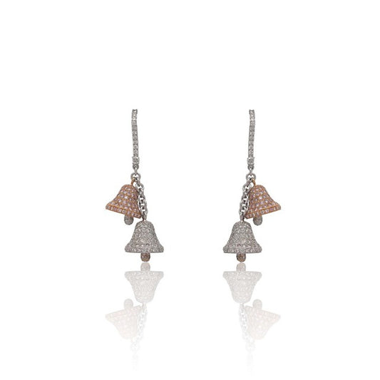 Post-1980s 18KT White Gold Pink & White Diamond Bell Earrings front
