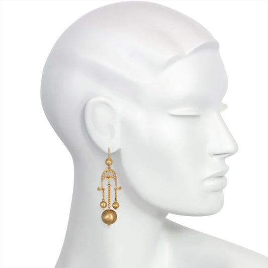 Victorian 14KT Yellow Gold Girandole Earrings on ear