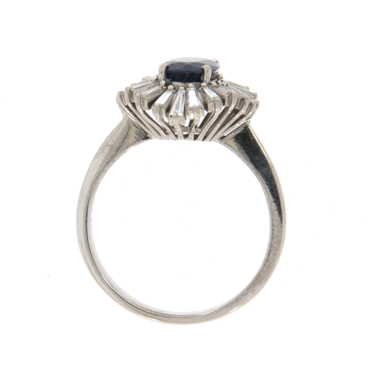 1960s 18KT White Gold Sapphire & Diamond Ring profile