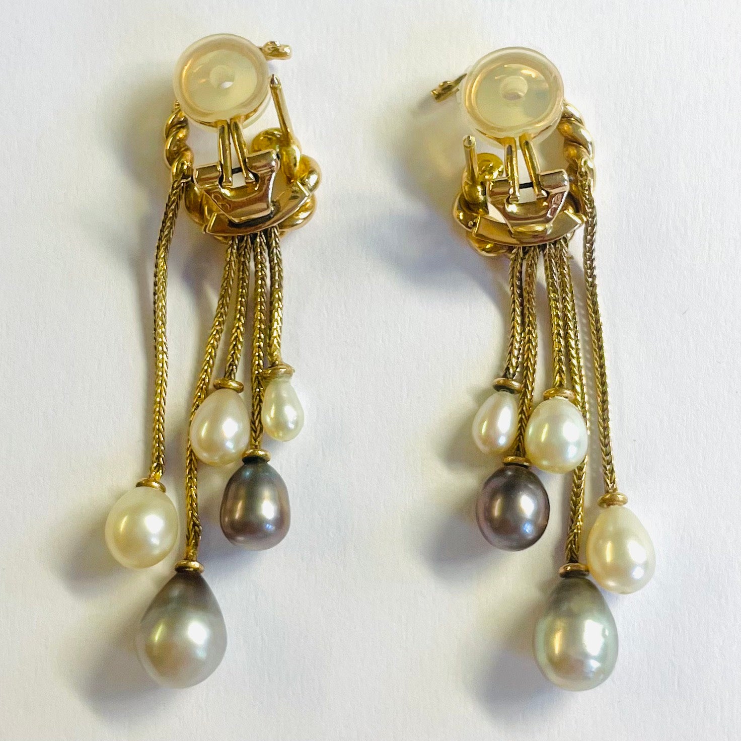 1970s 18KT Yellow Gold Natural Pearl Earrings back