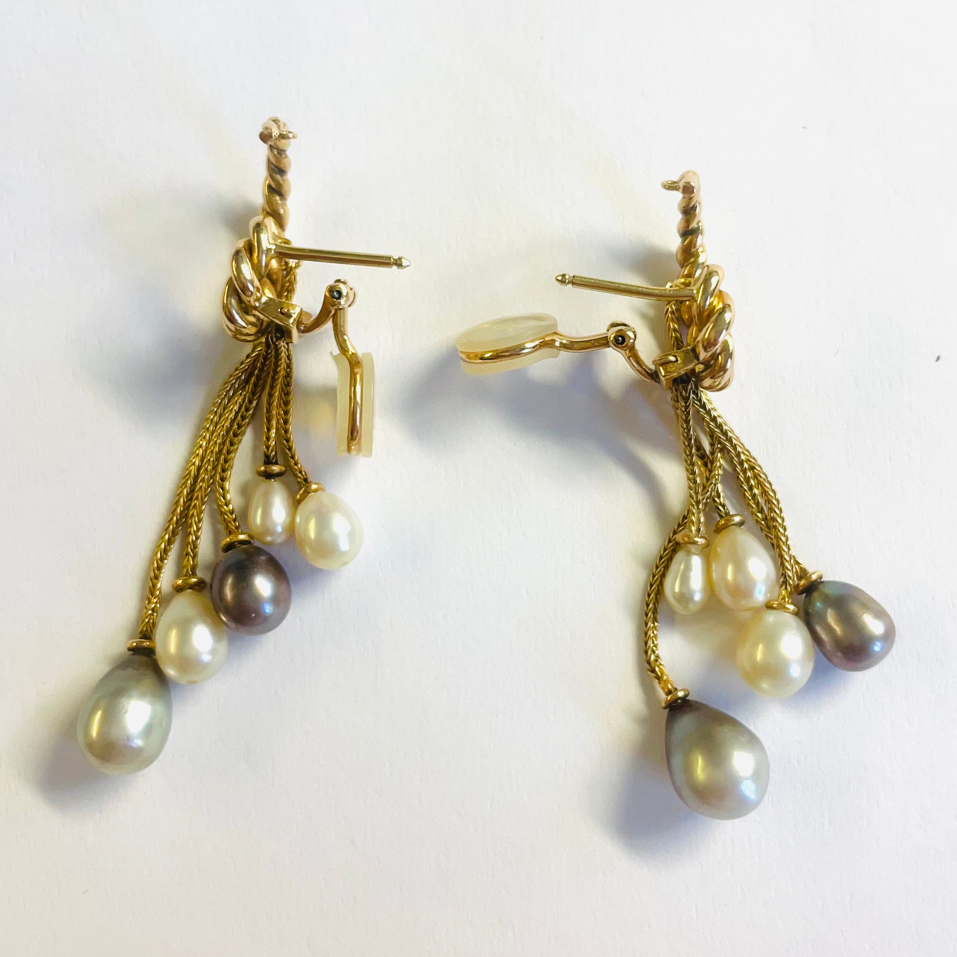 1970s 18KT Yellow Gold Natural Pearl Earrings side