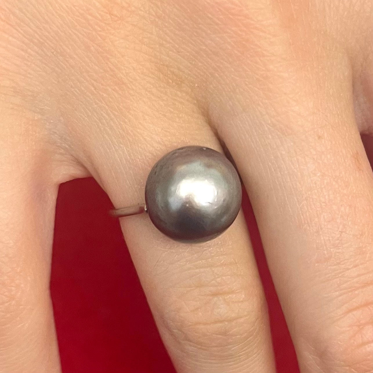 Art Deco Platinum Natural Pearl Ring on hand