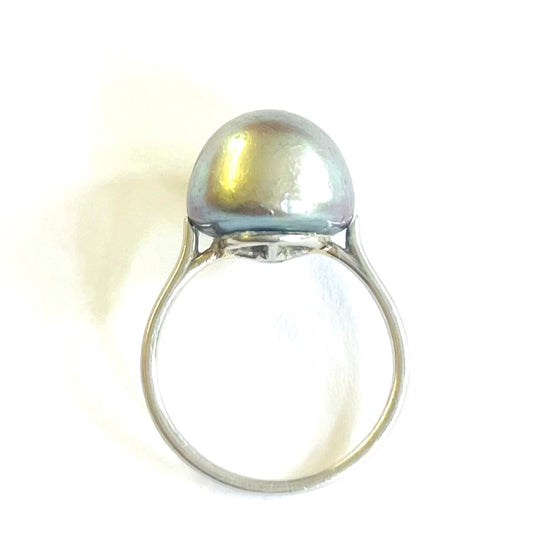 Art Deco Platinum Natural Pearl Ring side