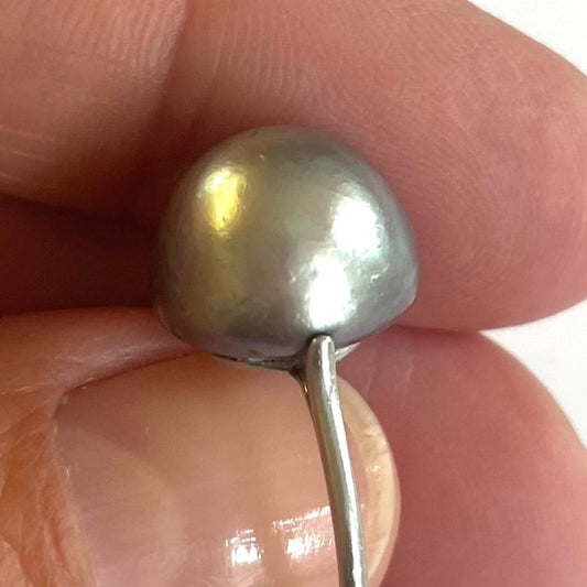 Art Deco Platinum Natural Pearl Ring in hand