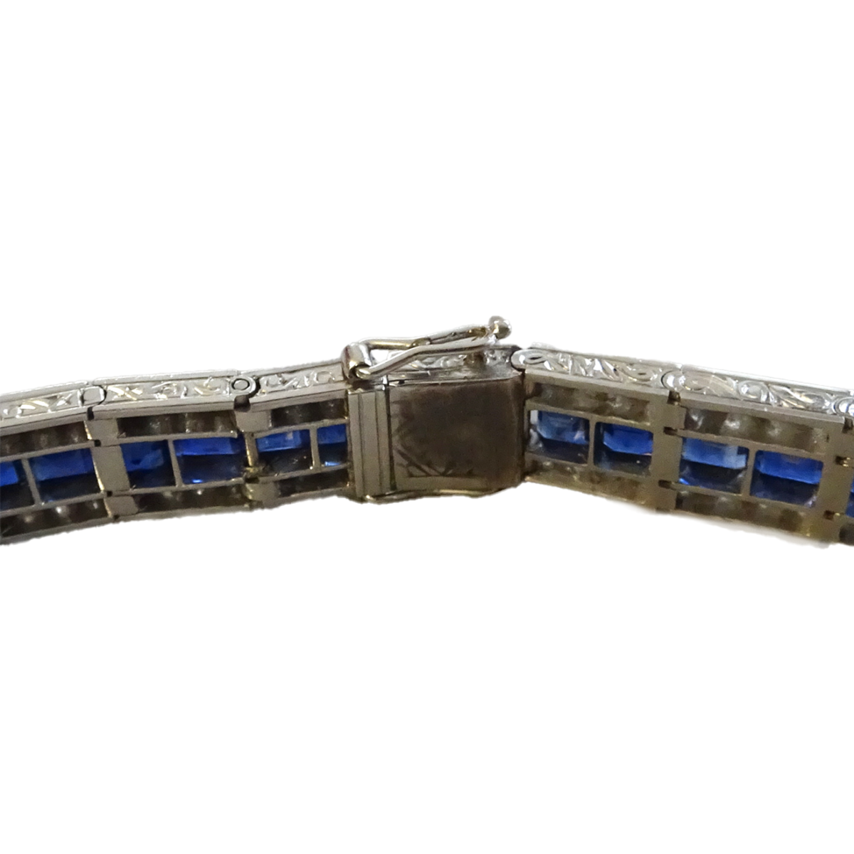 Edwardian Platinum Sapphire & Diamond Bracelet back