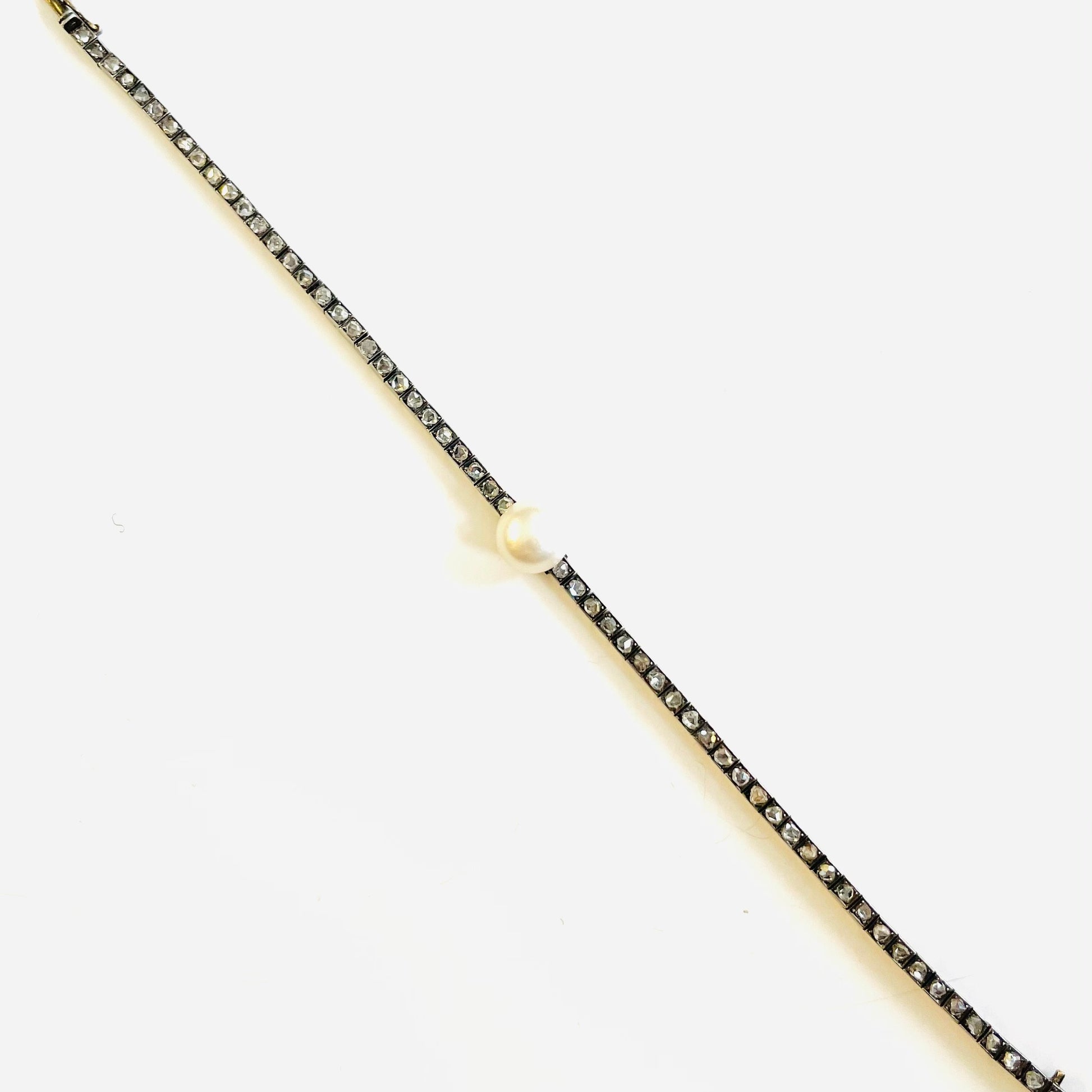 Victorian Silver Natural Pearl & Diamond Bracelet top