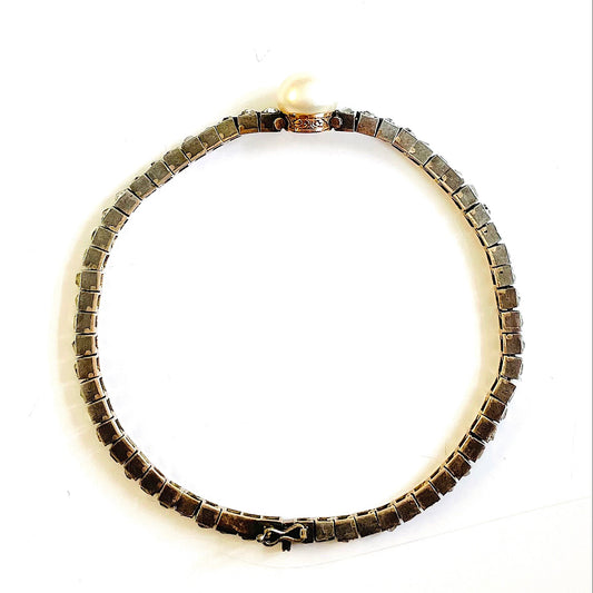 Victorian Silver Natural Pearl & Diamond Bracelet side