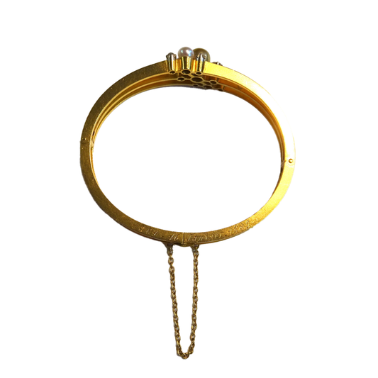 Bapst & Falize Paris Antique 18KT Yellow Gold Natural Pearl Bangle Bracelet profile