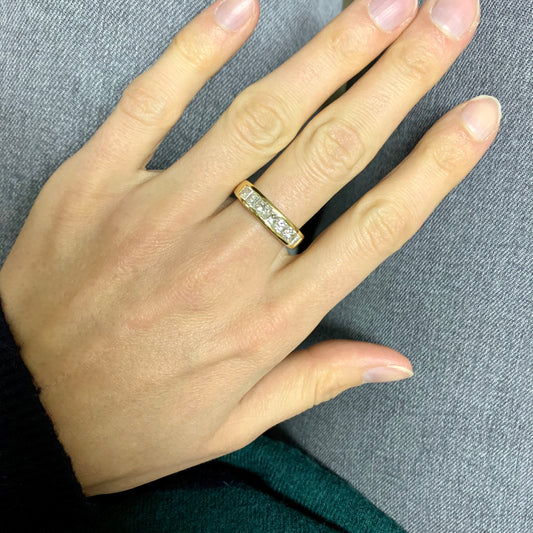 1980s 18KT Yellow Gold Diamond Ring on finger