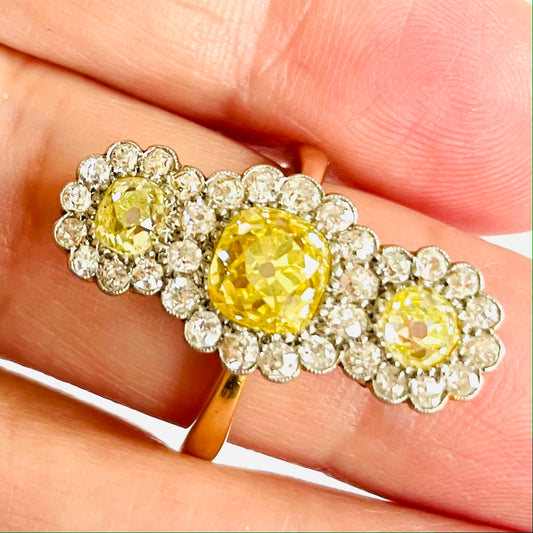 1960s Platinum & 18KT Yellow Gold Diamond Ring on finger