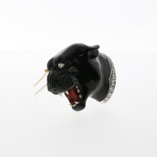 Italian 1980s Labradorite & Diamond Panther Brooch top