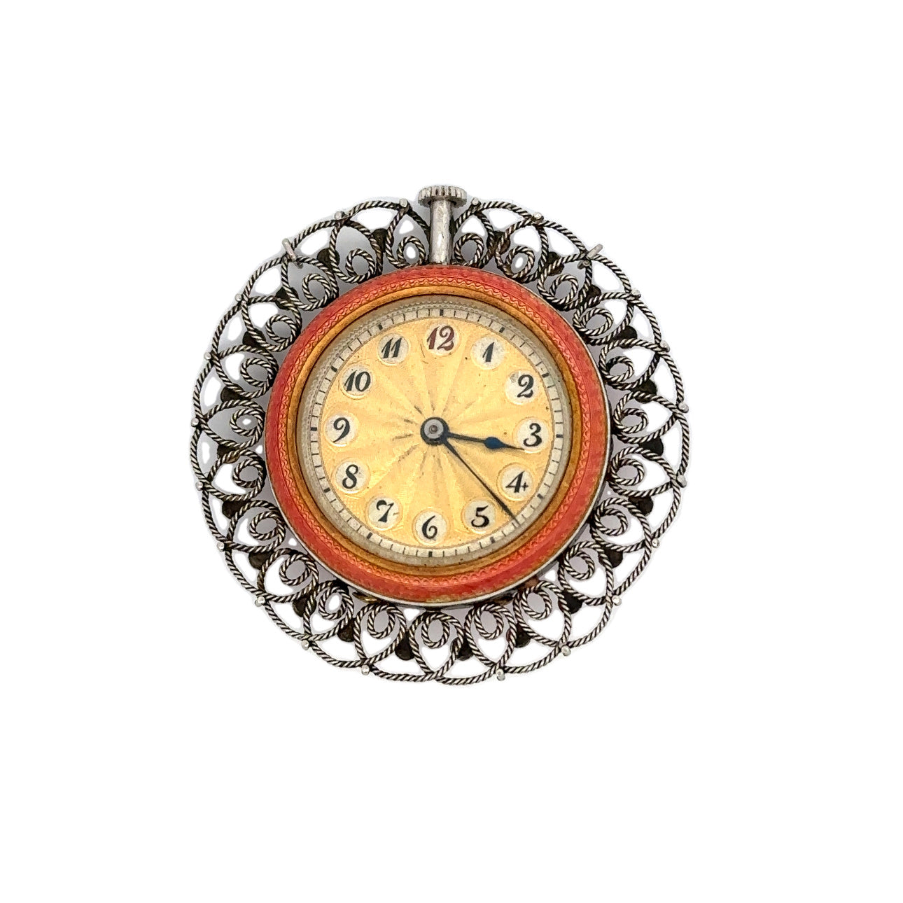 Edwardian Platinum Enamel & Diamond Watch Pendant watch face