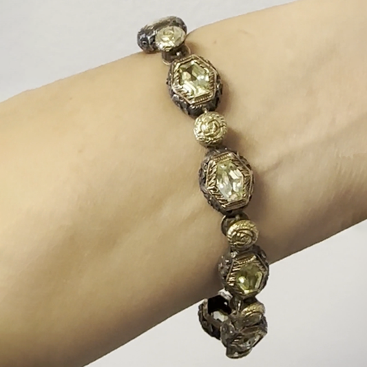 Italian 1970s 18KT Yellow Gold Chrysoberyl Bracelet worn on wrist