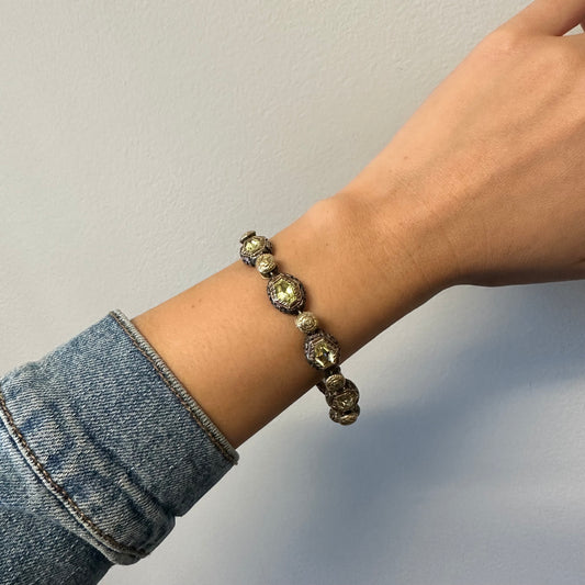 Italian 1970s 18KT Yellow Gold Chrysoberyl Bracelet worn on wrist