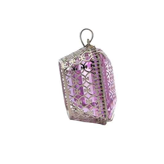 1980s 18KT White Gold Kunzite & Diamond Pendant side