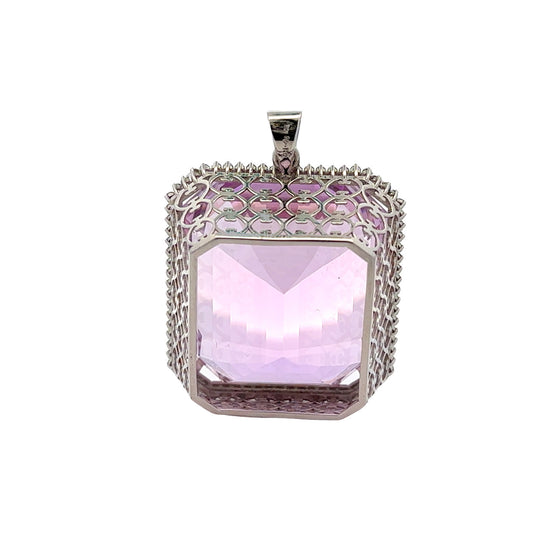 1980s 18KT White Gold Kunzite & Diamond Pendant back