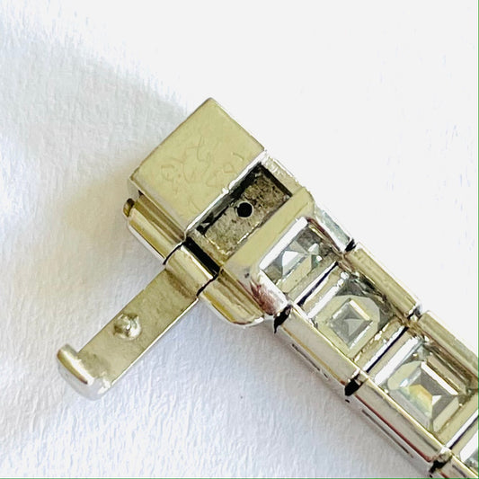 1980s Platinum Diamond Line Bracelet close-up of clasp