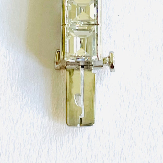 1980s Platinum Diamond Line Bracelet close-up of clasp
