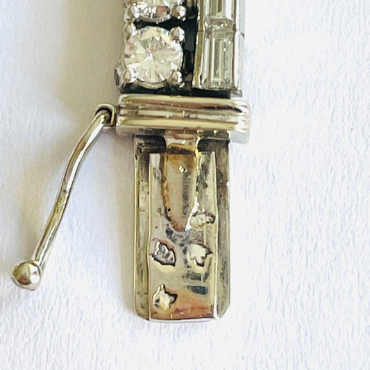 French 1960s Platinum & 18KT white Gold Diamond Bracelet close-up of clasp and hallmarks