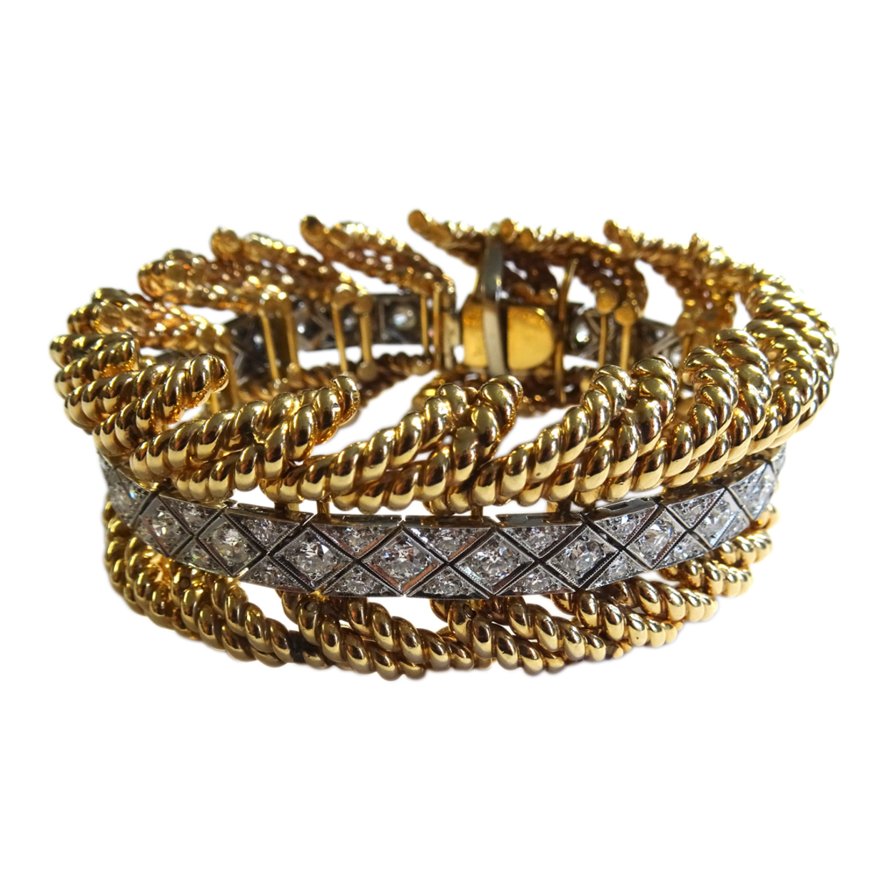 Fulco Di Verdura 1940s 18KT Yellow Gold & Platinum Diamond Bracelet front