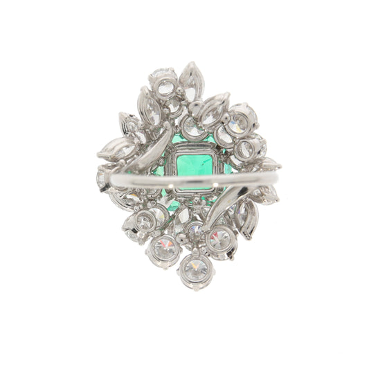 1960s Rhodium Plated White Gold Emerald & Diamond Ring back