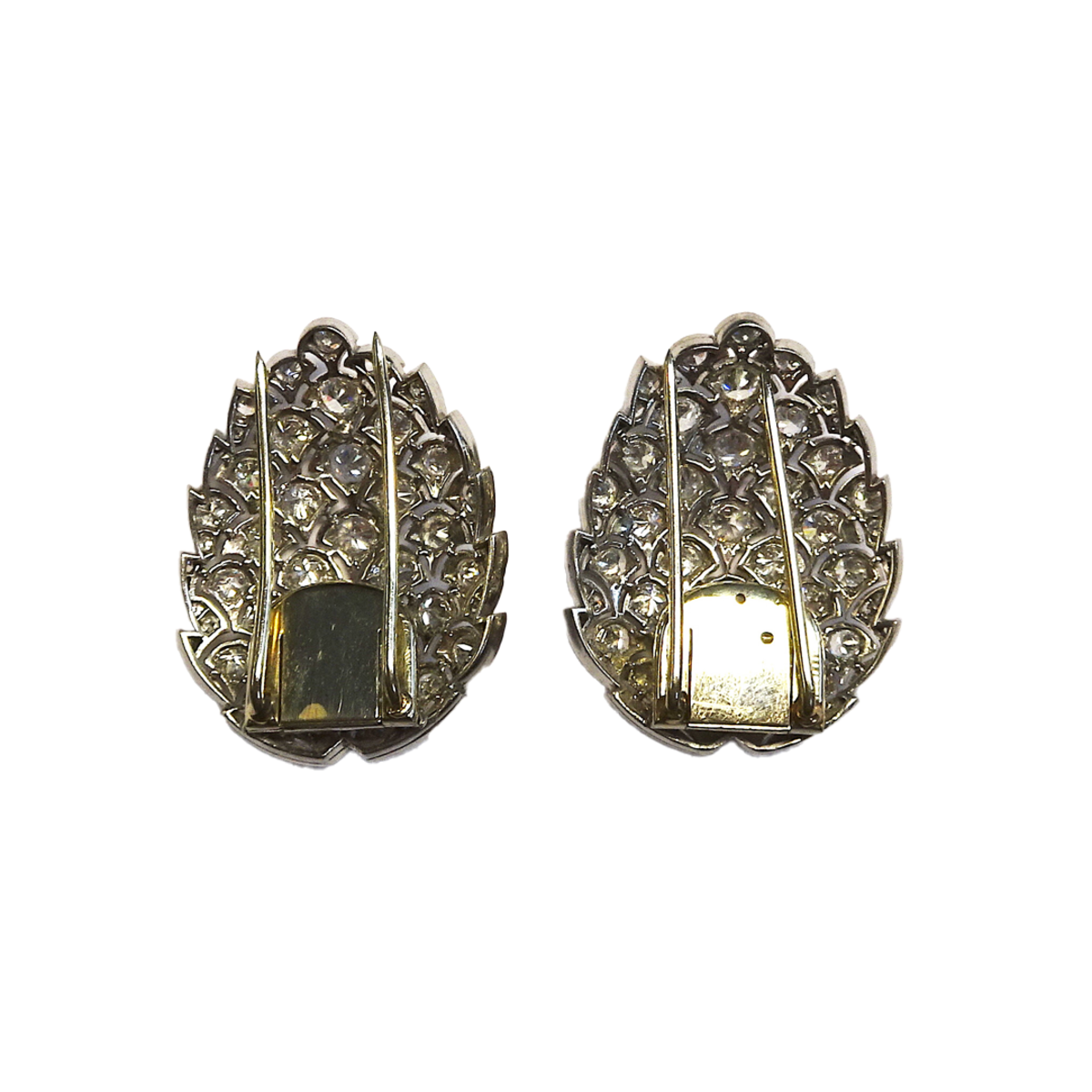 French 1930s Platinum & 18KT Yellow Gold Diamond Brooches back