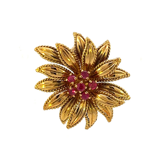 Cartier 1980s 18KT Yellow Gold Ruby Earrings front close-up