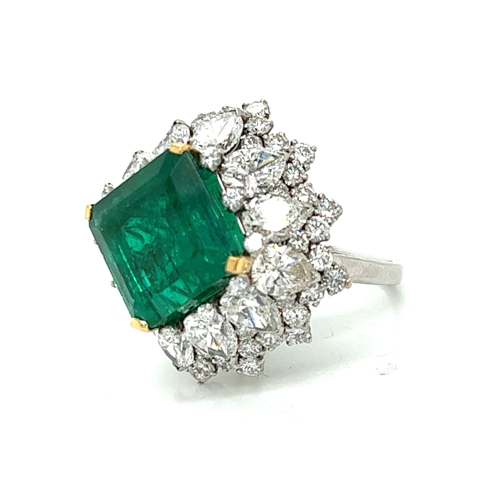 Bulgari 1960s Platinum Emerald & Diamond Ring front and side