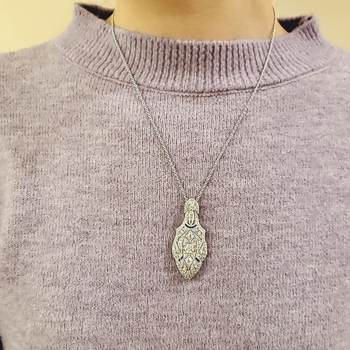 Antique Platinum Diamond & Sapphire Brooch/Pendant worn as pendant