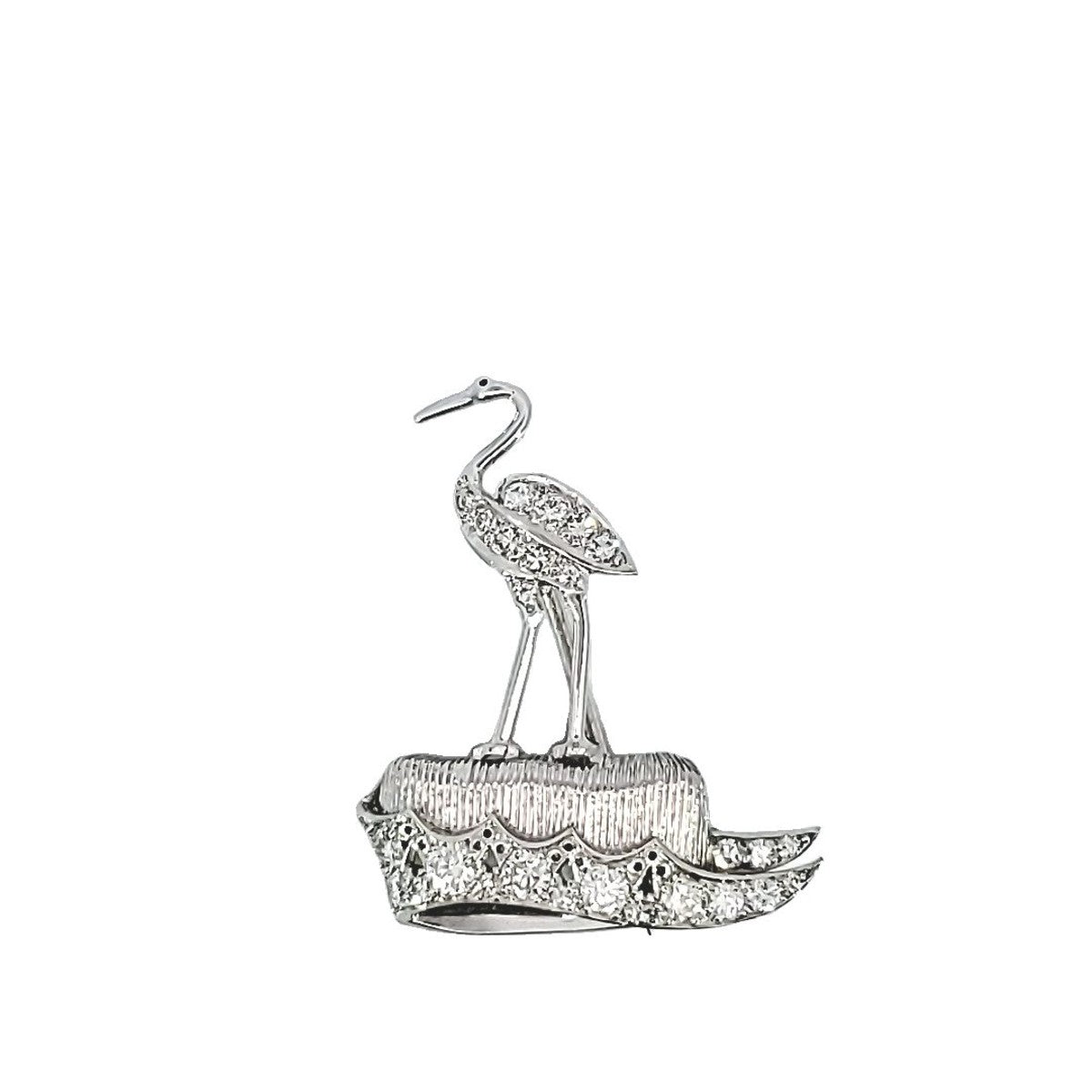 Cartier London 1980s Platinum Diamond Crane Brooch
 front