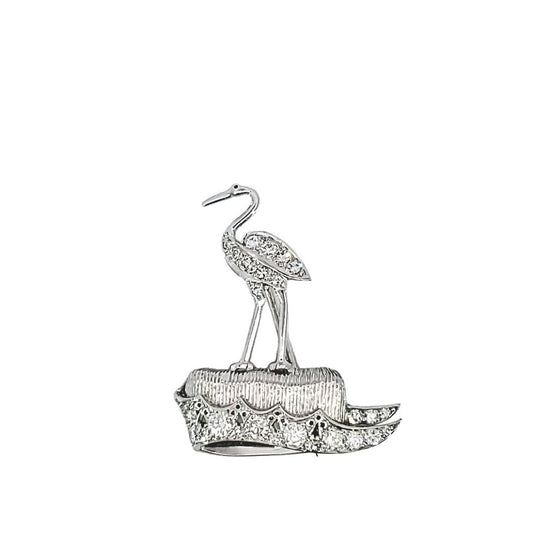 Cartier London 1980s Platinum Diamond Crane Brooch
 front