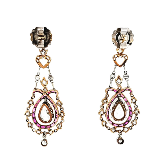 Edwardian Platinum Diamond & Ruby Earrings back