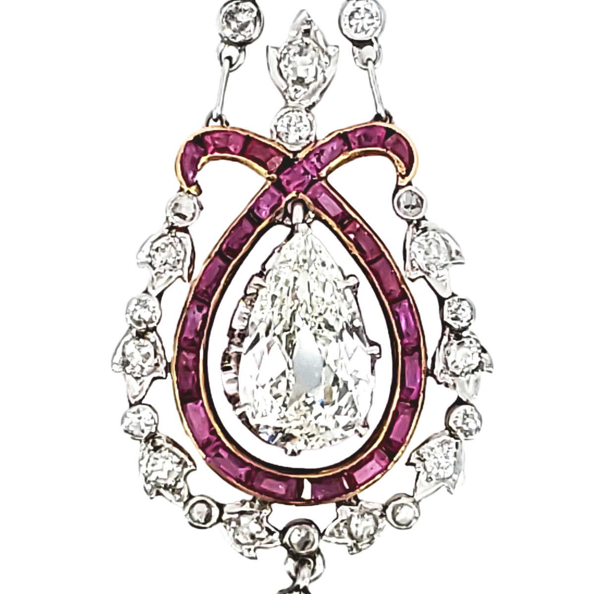 Edwardian Platinum Diamond & Ruby Earrings close-up details