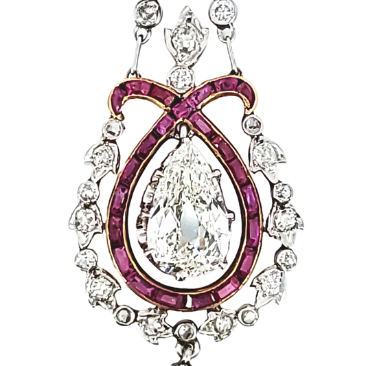 Edwardian Platinum Diamond & Ruby Earrings close-up details