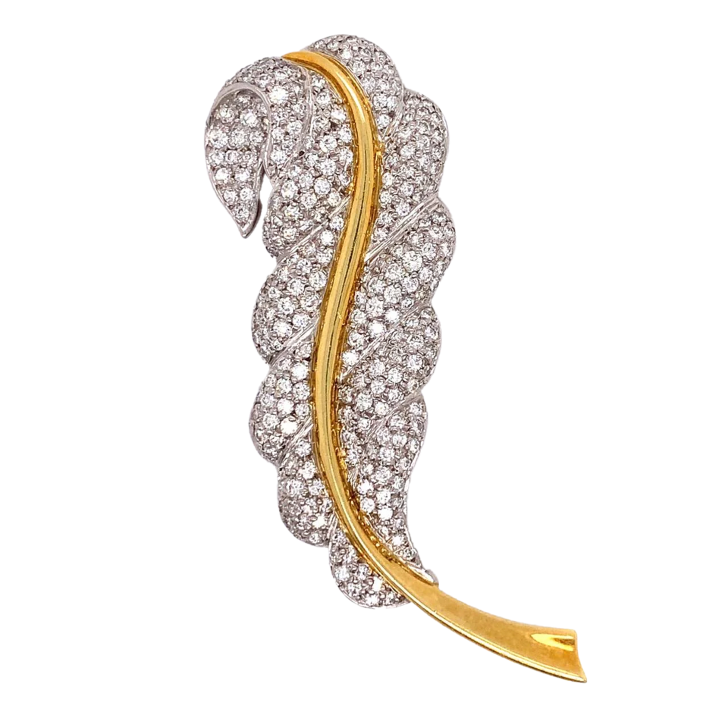 Elan Post-1980s Platinum & 18KT Yellow Gold Diamond Feather Brooch front