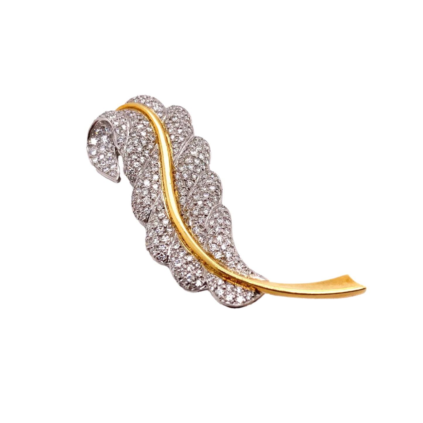 Elan Post-1980s Platinum & 18KT Yellow Gold Diamond Feather Brooch front