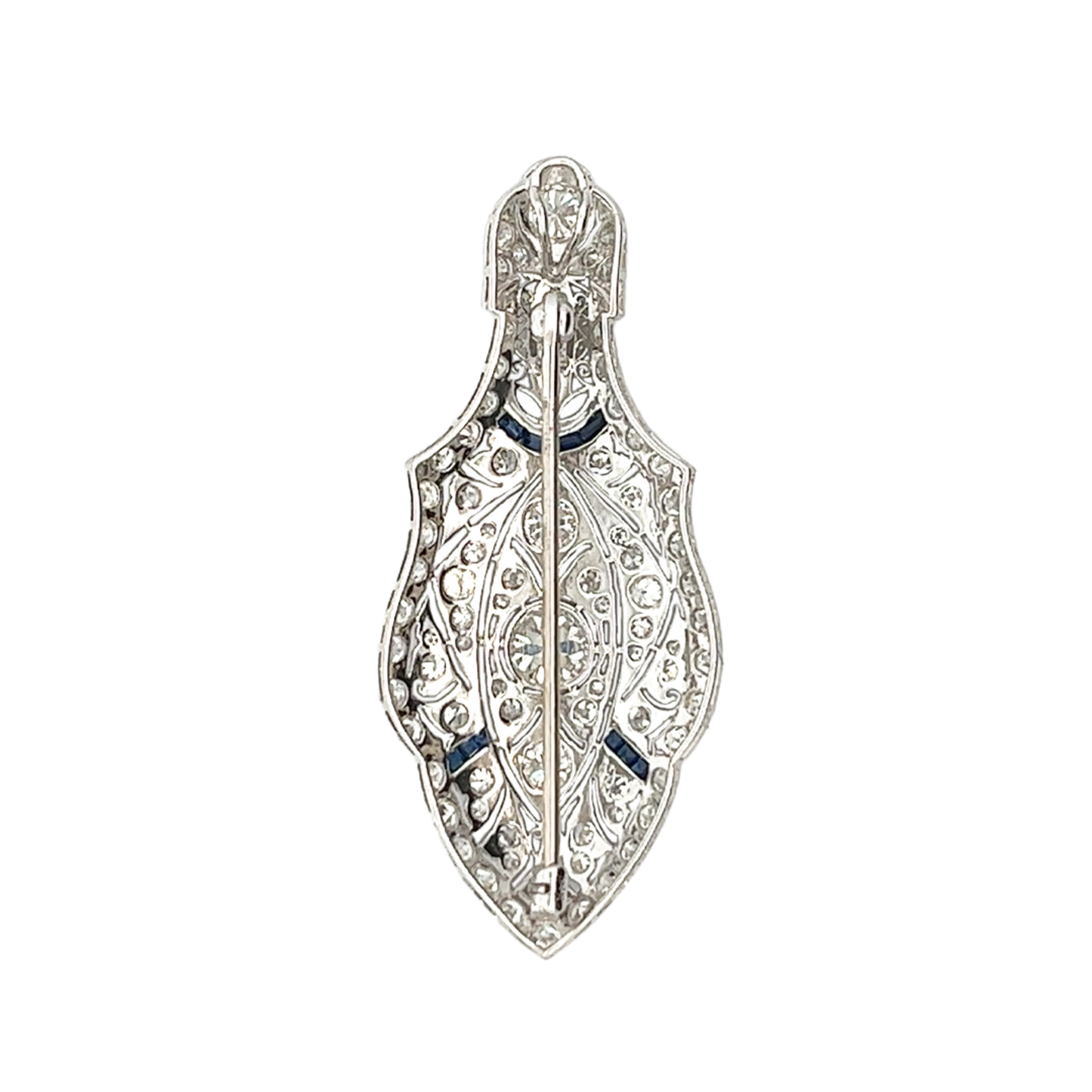 Antique Platinum Diamond & Sapphire Brooch/Pendant back