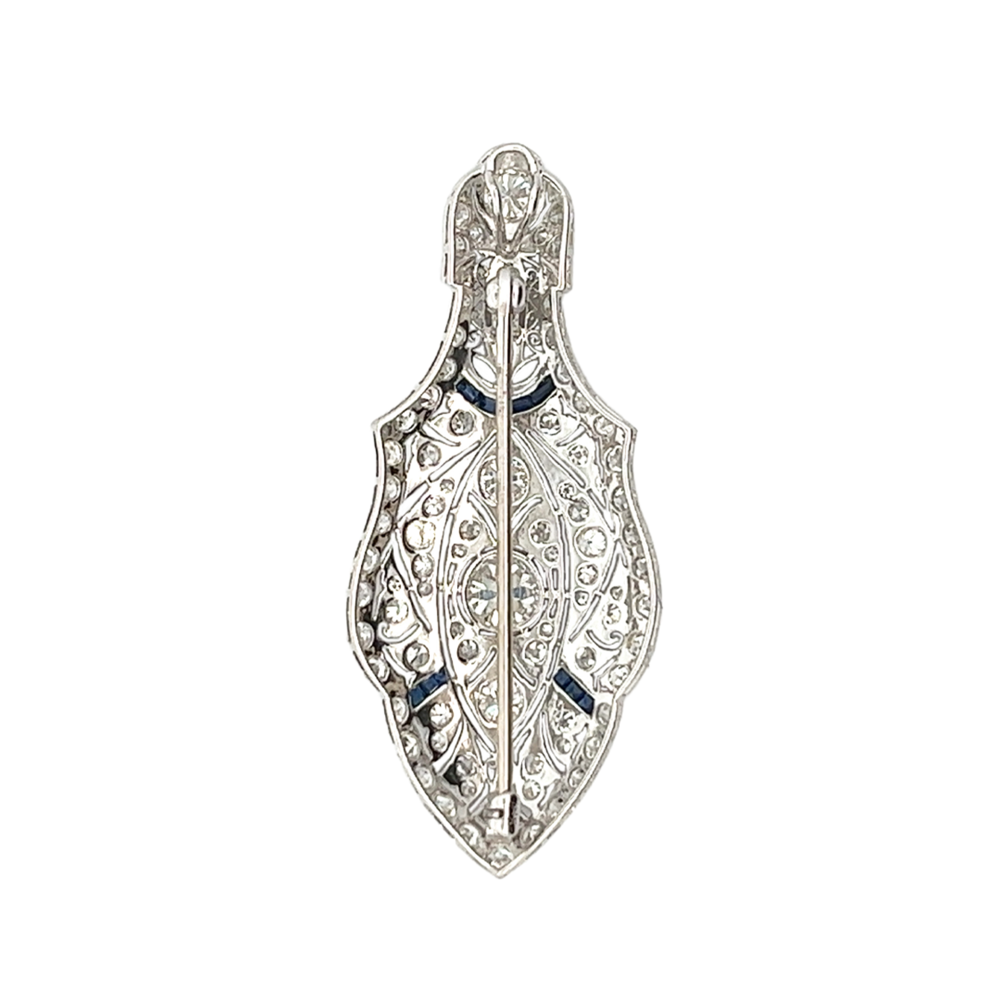 Antique Platinum Diamond & Sapphire Brooch/Pendant back